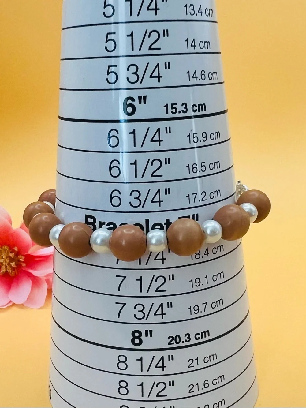 Pearl Accent Brown Beaded Bracelet